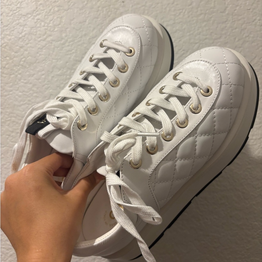 CHANEL White Quilted Sneakers